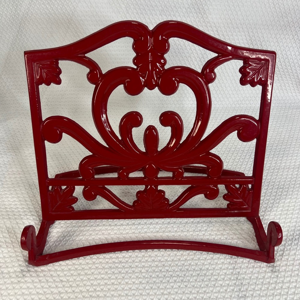 Red Enamel Cast Iron Cookbook Holder Tablet Stand Farmhouse Country Cottage Core